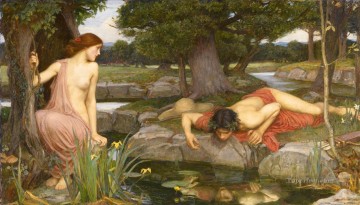 greek Painting - Echo and Narcissus Greek female John William Waterhouse